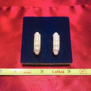 Sterling silver faux pearl shrimp earrings.